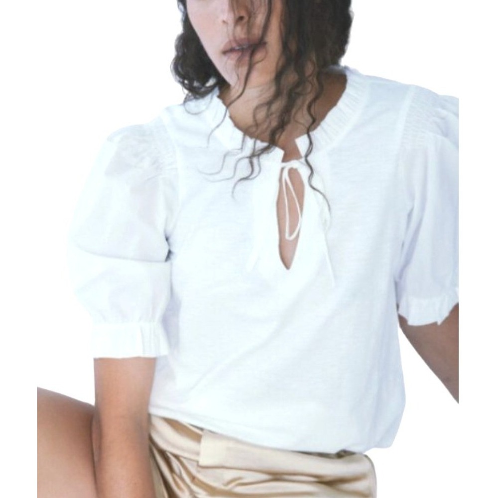 Melissa Nepton Irma Blouse White 100% Pima Cotton Ruffle Top, XL, New With Tags